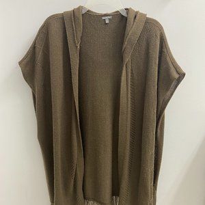 Charlotte Russe Hooded Short Sleeve Cardigan/Shawl With Fringe Size S